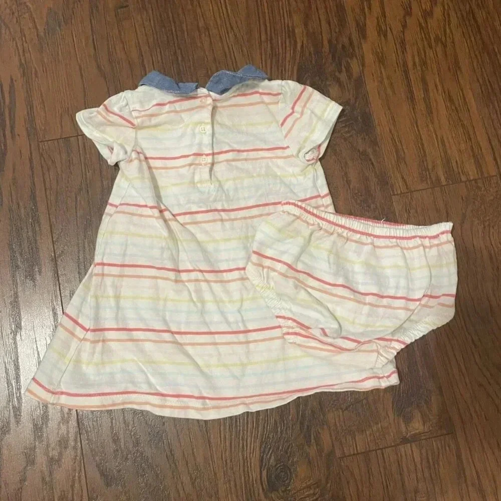 Baby Gap 12-18 Months Multicolored Striped Dress With Bloomers, Peter Pan Collar